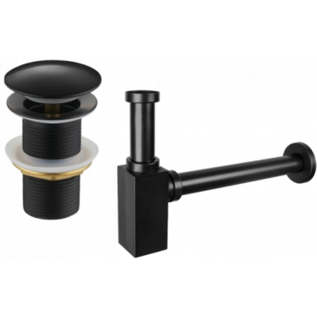 Mexen demi-siphon de lavabo carré avec bouchon clic-clac, sans trop-plein, noir - 7991060-70