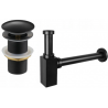 Mexen square washbasin bottle trap with click-clack plug, without overflow, black - 7991060-70