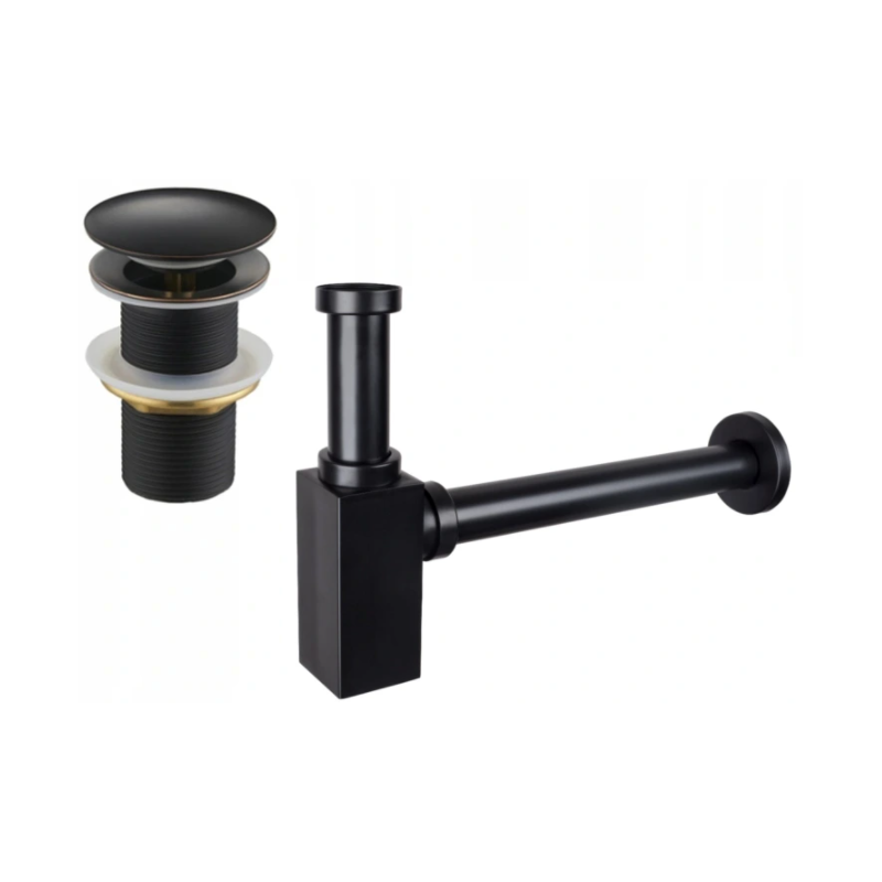 Mexen halfuif wastafelsifon vierkant met klik-klak plug, zonder overloop, antiek zwart- 7991060-79