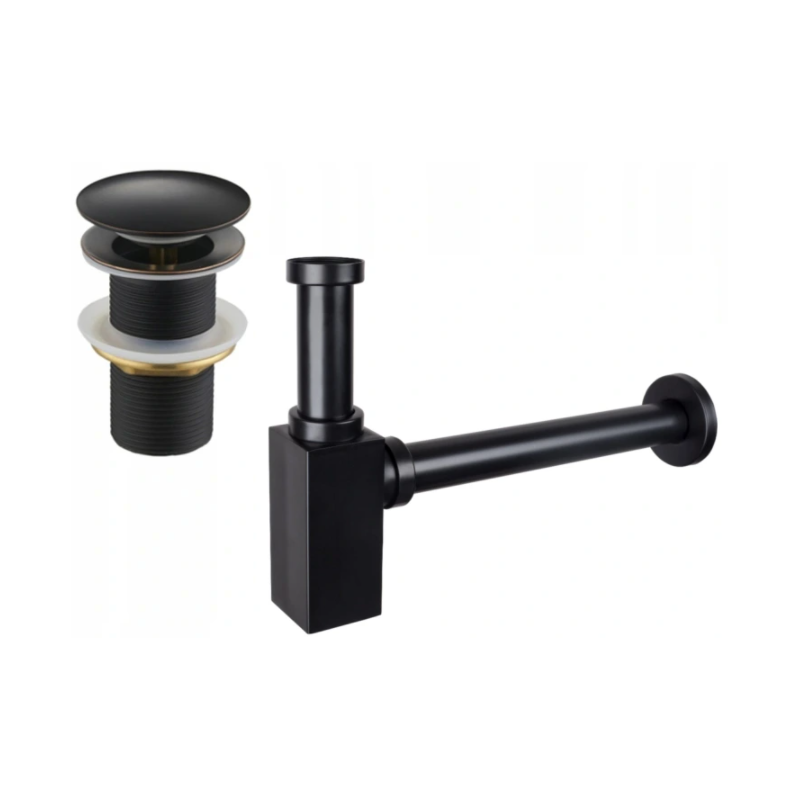 Mexen Sifón semicuadrado de lavabo con tapón clic-clac, sin rebosadero, negro antiguo- 7991060-79