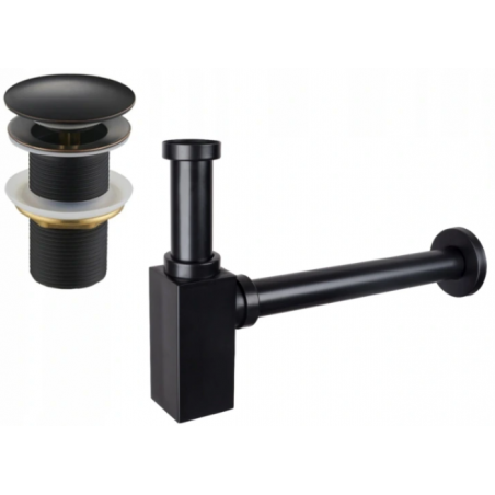 Mexen half-basin square bottle trap with click-clack waste, without overflow, antique black- 7991060-79