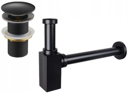 Mexen medio sifón de lavabo cuadrado con tapón clic-clac, sin rebosadero, negro antiguo- 7991060-79