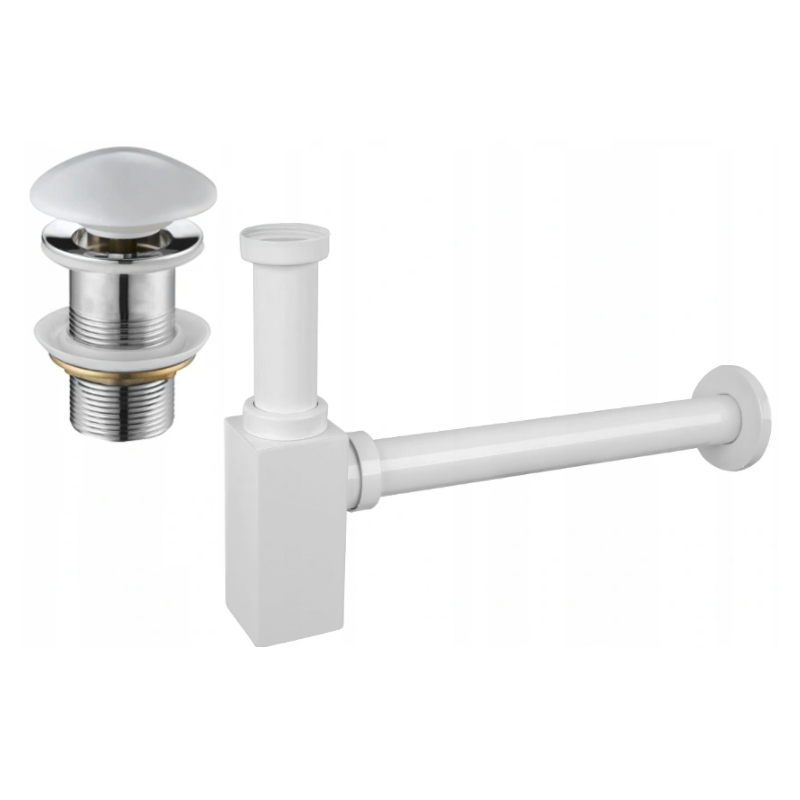 Mexen kvadratisk tvättställshalvsifon med keramisk klick-klick plugg, utan överfyllnad, vit - 7991060-25