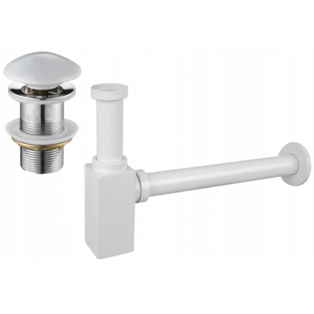 Mexen semi-sifón cuadrado para lavabo con tapón cerámico clic-clac, sin rebosadero, blanco - 7991060-25