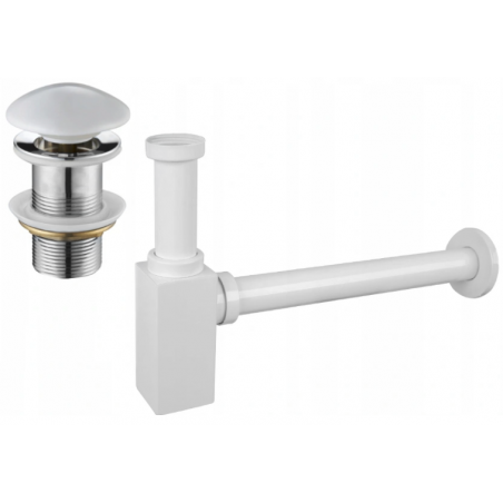Mexen square washbasin half trap with ceramic click-clack plug, without overflow, white - 7991060-25