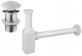 Mexen semi-sifón cuadrado para lavabo con tapón cerámico clic-clac, sin rebosadero, blanco - 7991060-25
