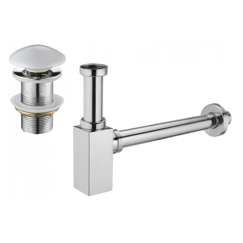 Mexen meio-sifão de lavatório quadrado com tampa cerâmica clique-clique, sem transbordo, cromado/branco - 7991060-02