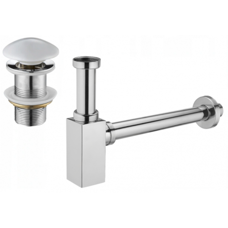 Mexen siphon semi-encastré pour lavabo carré avec bouchon en céramique clic-clac, sans trop-plein, chrome/blanc - 7991060-02