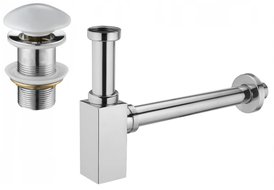 Mexen semisifón de lavabo cuadrado con tapón cerámico clic-clac, sin rebosadero, cromo/blanco - 7991060-02