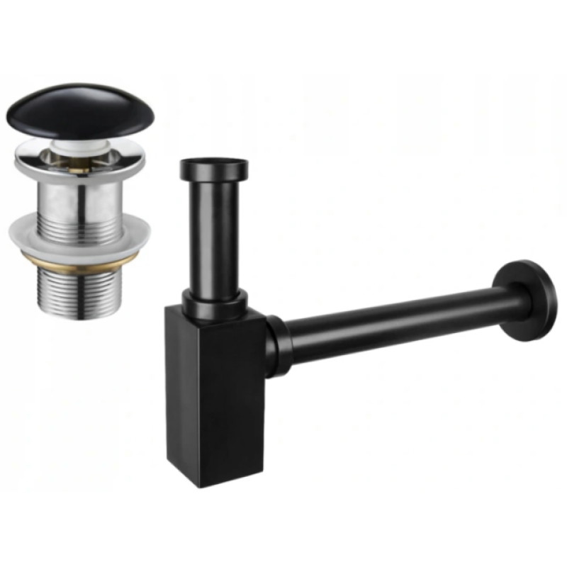 Mexen square washbasin semi-siphon with ceramic click-clack plug, without overflow, black - 7991060-75