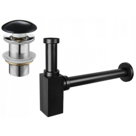 Mexen medio sifón cuadrado de lavabo con tapón cerámico click-clack, sin rebosadero, negro - 7991060-75