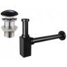 Mexen half-basin square siphon with ceramic click-clack plug, without overflow, black - 7991060-75