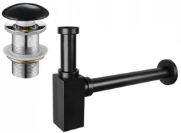 Mexen demi-siphon de lavabo carré avec bouchon céramique clic-clac, sans trop-plein, noir - 7991060-75