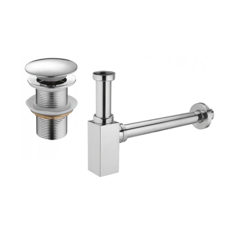Mexen halve wastafelsifon vierkant met klik-klak plug, zonder overloop, chroom - 7991060-00
