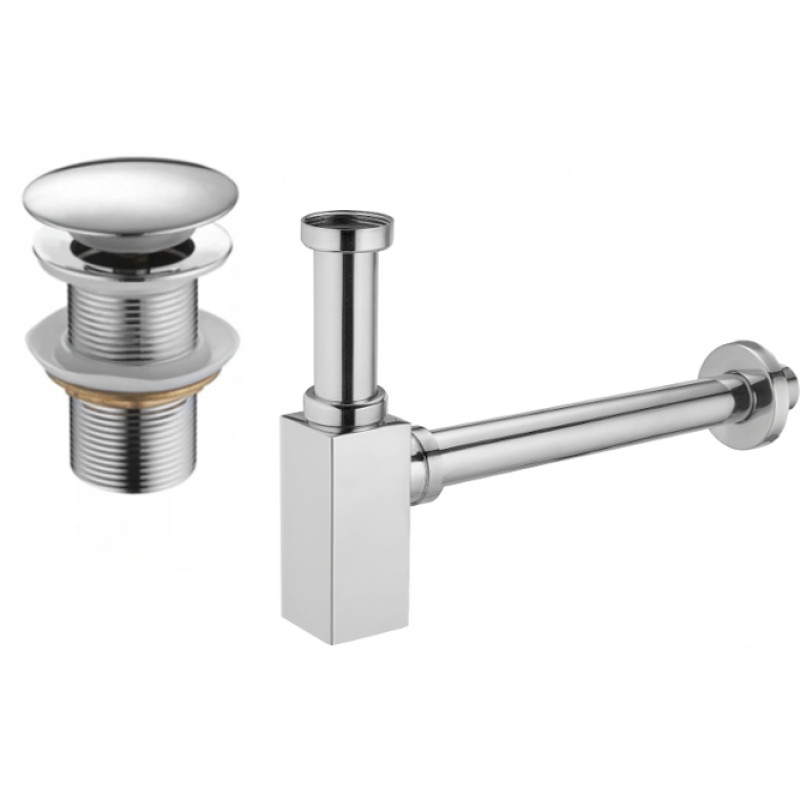 Mexen square washbasin half siphon with click-clack plug, without overflow, chrome - 7991060-00