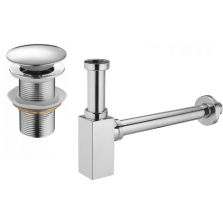 Mexen sifón medio cuadrado para lavabo con tapón clic-clac, sin rebosadero, cromo - 7991060-00