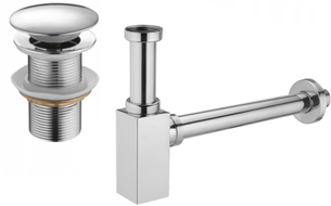 Mexen halve wastafelsifon vierkant met klik-klak plug, zonder overloop, chroom - 7991060-00
