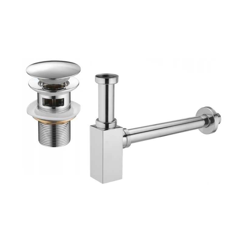 Mexen demi-siphon de lavabo carré avec bouchon clic-clac, avec trop-plein, chrome - 7992060-00
