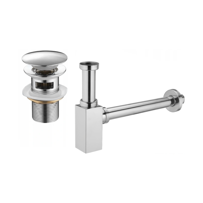 Mexen neliömäinen pesuallas puoliviemäri, jossa klik-klak-tulppa, ylivuodolla, kromi - 7992060-00