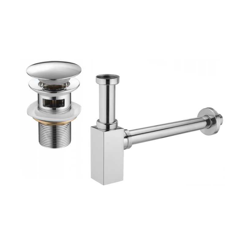 Mexen semisifón cuadrado de lavabo con tapón de clic-clac, con rebosadero, cromo - 7992060-00