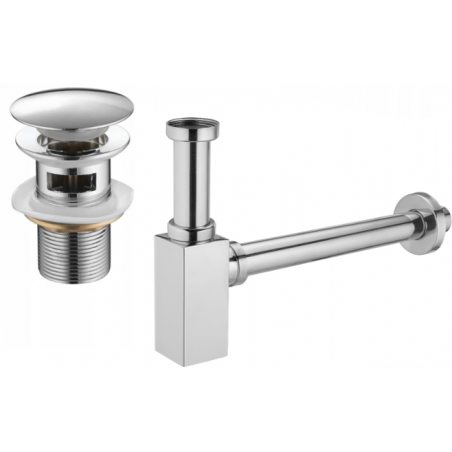 Mexen demi-siphon de lavabo carré avec bouchon clic-clac, avec trop-plein, chrome - 7992060-00