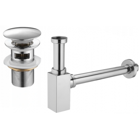 Mexen semisifón cuadrado de lavabo con tapón de clic-clac, con rebosadero, cromo - 7992060-00