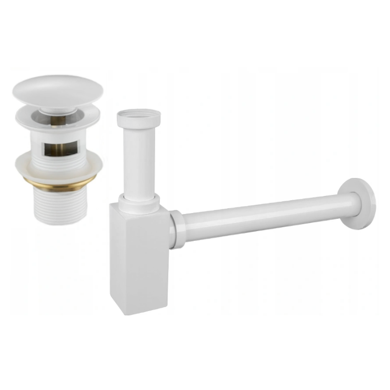 Mexen halfsifon voor wastafel vierkant met klik-klak stop, met overloop, wit - 7992060-20