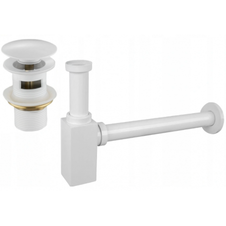 Mexen washbasin square bottle trap with click-clack plug, with overflow, white - 7992060-20