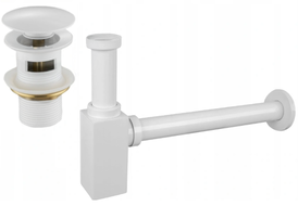 Mexen semisifón cuadrado de lavabo con tapón clic-clac, con rebosadero, blanco - 7992060-20