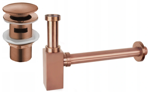 Mexen halfsifon wastafel vierkant met klik-klak plug, met overloop, roze goud - 7992060-60