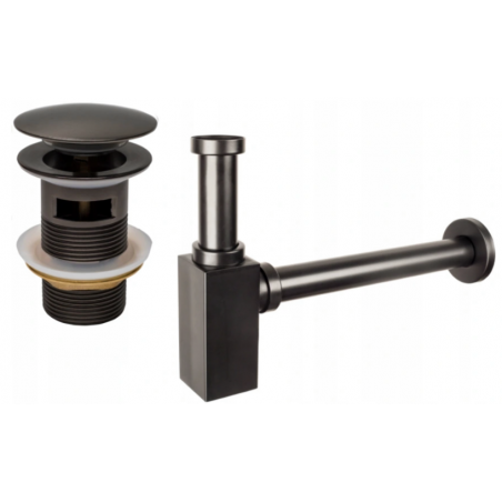 Mexen semisifón cuadrado para lavabo con tapón clic-clac, con rebosadero, gris pistola cepillado - 7992060-66