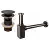Mexen semisifón cuadrado para lavabo con tapón clic-clac, con rebosadero, gris pistola cepillado - 7992060-66