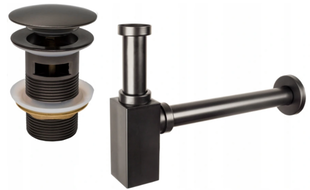 Mexen square washbasin half siphon with click-clack plug, with overflow, graphite- 7992060-66