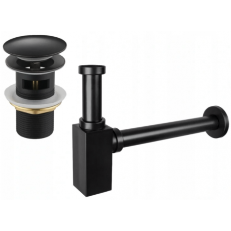 Mexen semisifone per lavabo quadrato con tappo clic-clac, con troppopieno, nero - 7992060-70