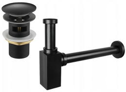Mexen square washbasin bottle trap with click-clack plug, with overflow, black - 7992060-70