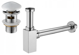 Mexen square washbasin semi-siphon with ceramic click-clack plug, with overflow, chrome/white - 7992060-02