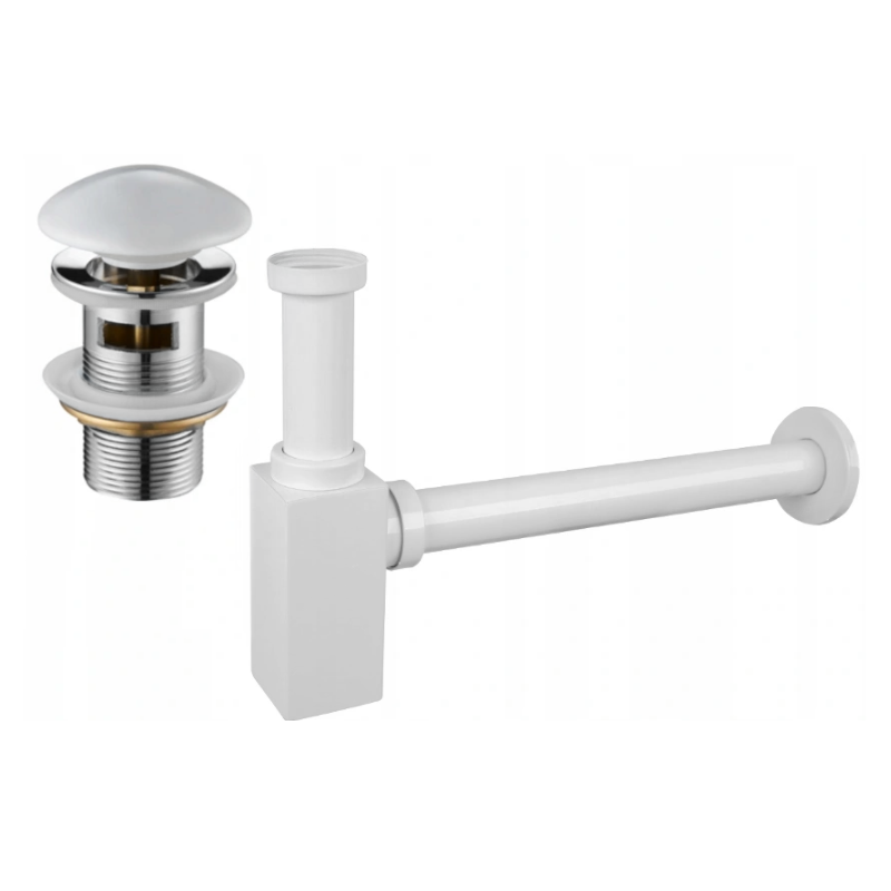 Mexen halve wastafelsifon vierkant met keramische klik-klak stop, met overloop, wit - 7992060-25