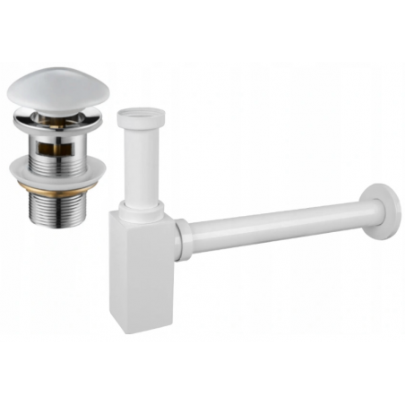Mexen half-basin square siphon with ceramic click-clack plug, with overflow, white - 7992060-25
