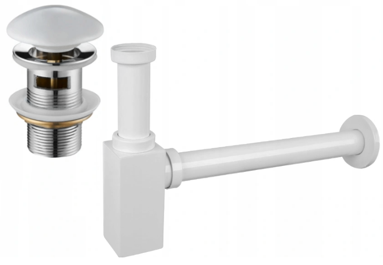 Mexen półsyfon umywalkowy kwadratowy z korkiem ceramicznym klik-klak, z przelewem, biały - 7992060-25
