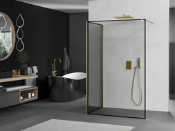 Mexen Kioto dušas siena Walk-in 90 x 80 cm, melns rāmis, zelta matēts - 800-090-212-55-70-080