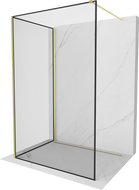 Mexen Kioto dušas siena Walk-in 90 x 80 cm, melns rāmis, zelta matēts - 800-090-212-55-70-080