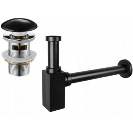 Mexen meia-sifão quadrado para lavatório com tampa cerâmica click-clack, com transbordamento, preto - 7992060-75