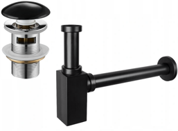 Mexen semi-basin waste square with ceramic click-clack plug, with overflow, black - 7992060-75