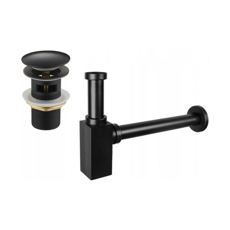 Mexen Half Basin Bottle Trap Square with Click-Clack Plug, with Overflow, Antique Black - 7992060-79