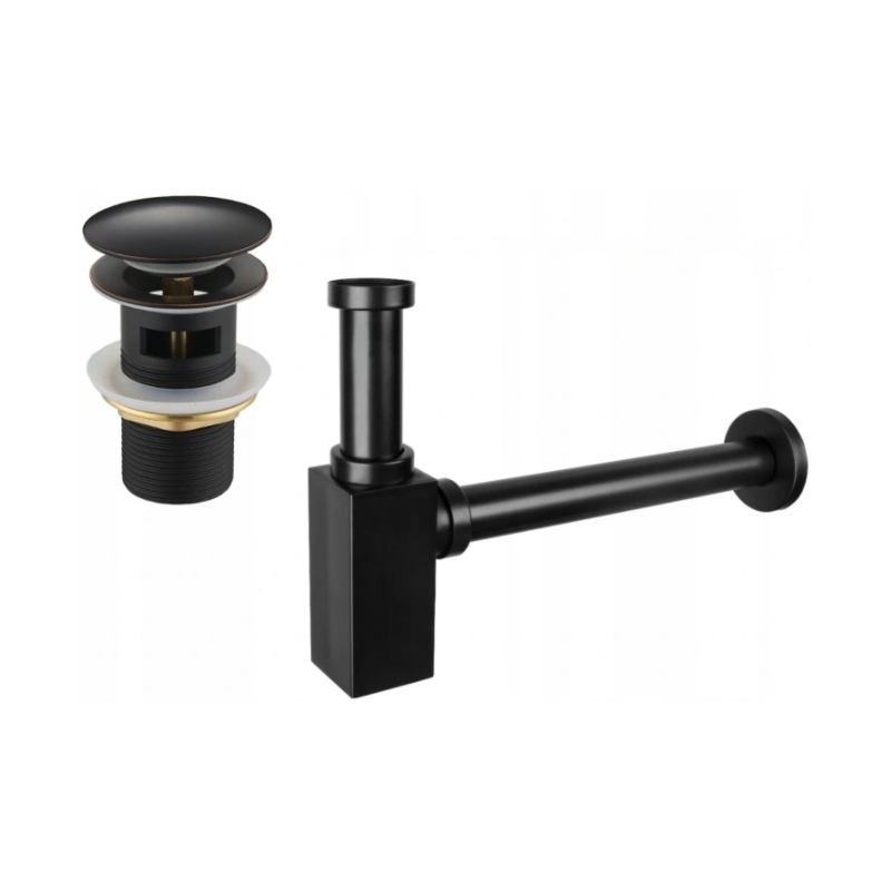 Mexen meia-sifão de lavatório quadrado com tampão click-clack, com transbordo, preto antigo - 7992060-79