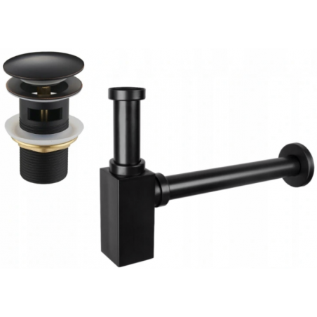 Mexen halve wasbak sifon vierkant met klik-klak plug, met overloop, zwart antiek - 7992060-79