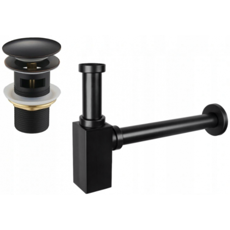 Mexen square bathroom sink half-siphon with click-clack plug and overflow, antique black - 7992060-79