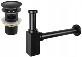 Mexen meia-sifão de lavatório quadrado com tampão click-clack, com transbordo, preto antigo - 7992060-79