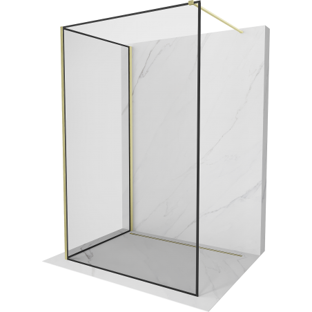 Mexen Kioto parete doccia Walk-in 100 x 90 cm, cornice nera, oro spazzolato - 800-100-212-55-70-090