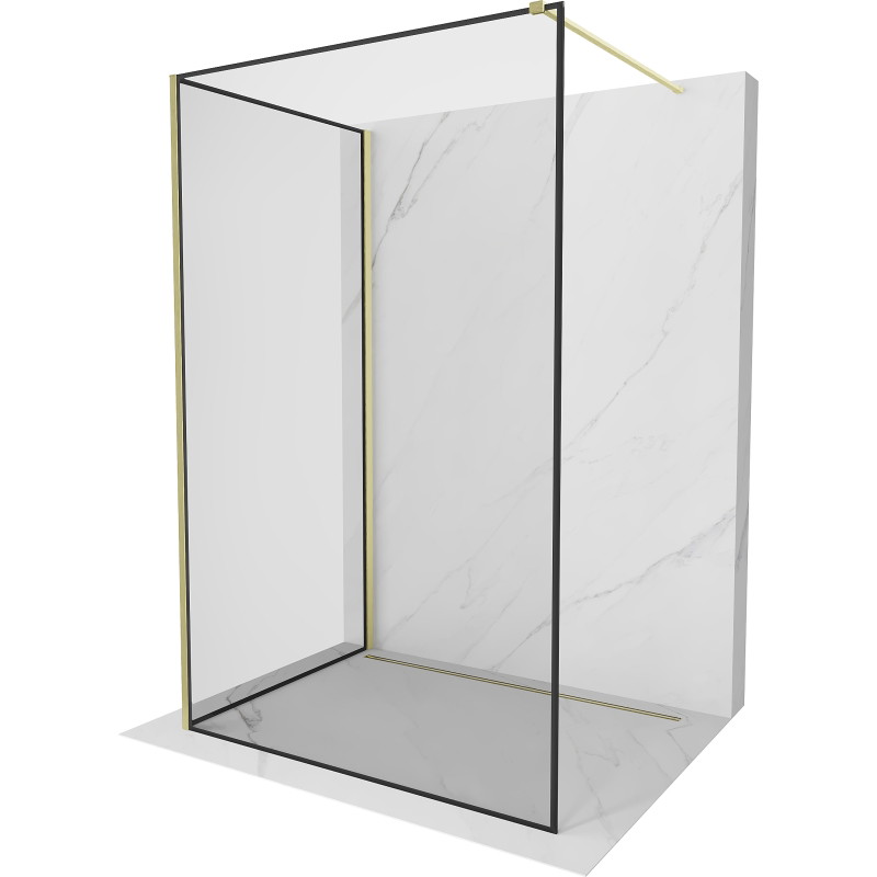 Mexen Kioto paravan za tuš Walk-in 130 x 90 cm, crni okvir, zlatna četkana - 800-130-212-55-70-090